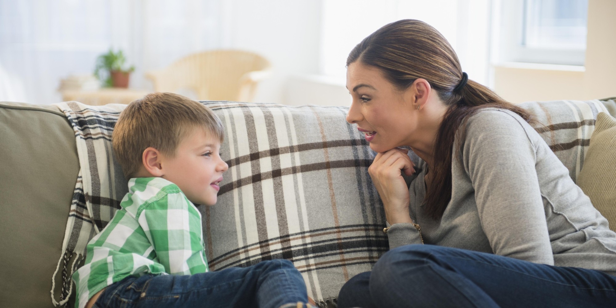 Mother speaking with son